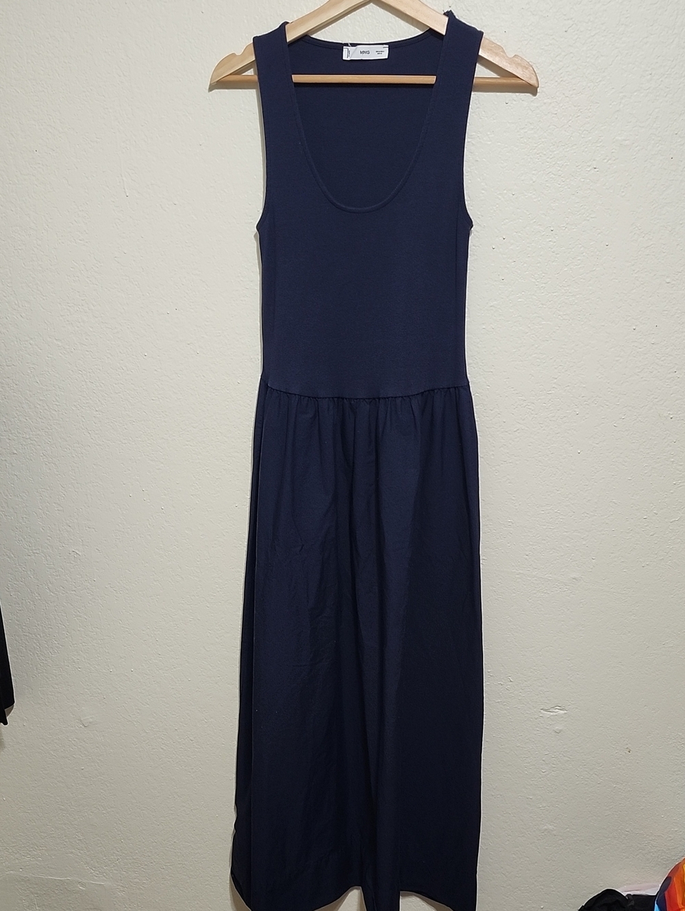 Mango Navy Blue Combined Fabric Flared Tank Midi Dress Size M - EUC